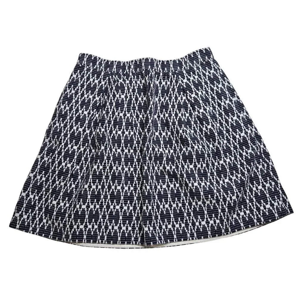 J.Crew Skirt Womens 8 Blue White Geometric Textured Lined Zip Pockets Pleated